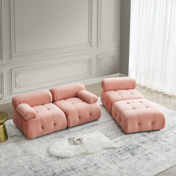 Modular Sectional Sofa, Button Tufted Designed and DIY Combination,L Shaped Couch With Reversible Ottoman, Pink Velvet