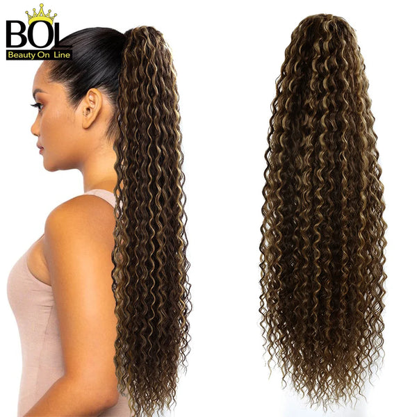 BOL Synthetic Kinky Curly Ponytail Drawstring Ponytail 24/30/32 Inch Hair Extension Chip-In Organic Clip Wrap Ponytail Fake Hair