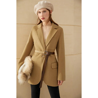 Buy hkaki Amii Minimalism Winter Women&#39;s Jacket Double-Sided Woolen Coat Fashion Solid Belt 100%wool Coat Female Winter Coat   12020362