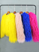 Colorful Boho Furry Faux Fur Coat Women Fur Coats Autumn Winter Pink White Shaggy Faux Fur Jacket Tops Festival Clothing