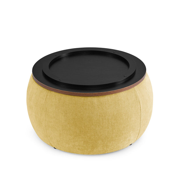 Round Storage Ottoman, 2 in 1 Function, Work as End Table and Ottoman,  Yellow  (25.5"x25.5"x14.5")