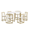 Modern 7-Piece Dining Table Set With Faux Marble Compact 55Inch Kitchen Table Set for 6, Golden+White