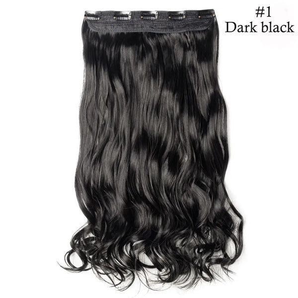 S-Noilite Synthetic 47Color 24Inch Long Wavy Women Clip in One Piece Hair Extensions Black Brown Fake Clip Hairpiece for Women