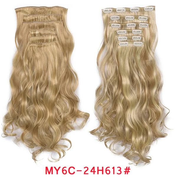 Clip in Hair Extension 20Inch 16 Clips Long Synthetic Hair Heat Resistant Hairpiece Natural Wavy Ombre Hair Piece 6Pcs/Set LIHUI