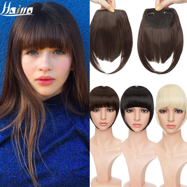 HAIRRO 8" Short Synthetic Bangs Heat Resistant Hairpieces Hair Women Natural Short Fake Hair Bangs Hair Clips on Bangs 24 Colors