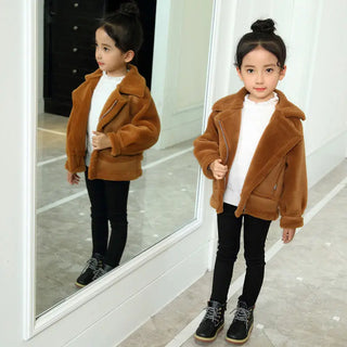 Buy orange Khaki/Pink Girls Boys Winter Fake Fur Coat Winter Warm Kids Casual Coats Children Clothing Overwear