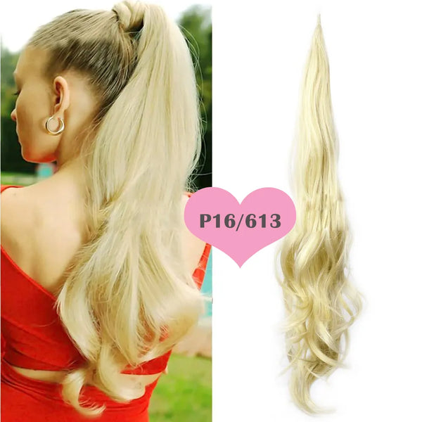 32inch Synthetic PonyTail Long Layered Flexible Wrap Around Fake Tail Hair Extensions Natural Curly Hairpiece for Women