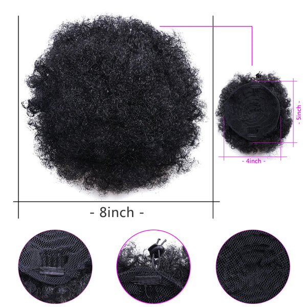 8inch Afro Puff Synthetic Hair Bun Chignon Hairpiece for Women Wig Drawstring Ponytail Kinky Curly Clip in Extensions Pony Tail