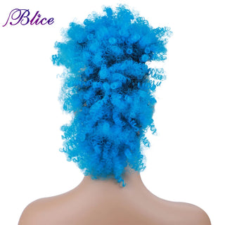 Buy t1b-blue Blice Short Kinky Curly Mohawk Hair Extensions Colorful Chignon Hair Pieces With Clips for African American Women