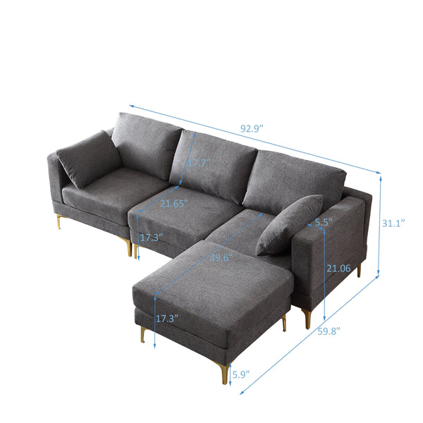 Living Room Furniture Modern Leisure L Shape Couch Dark Grey Fabric