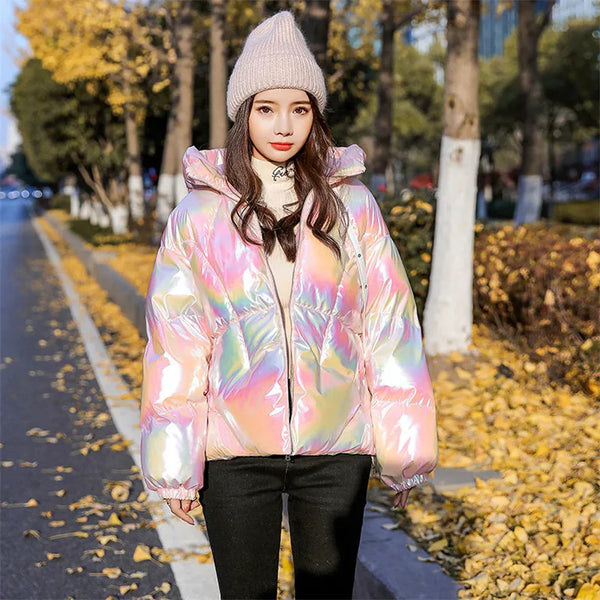 2023 New Winter Jacket Coats Women Parkas Hooded Glossy Down Cotton Jacket Warm Casual Parka Padded Cotton Coat Female P1062