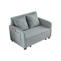 Modern Love Seat Futon Sofa Bed With Headboard,Linen Love Seat Couch,Pull Out Sofa Bed With 2 Pillows & 2 Sides Pockets