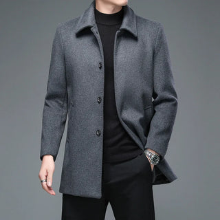 Buy light-gray High Quality Mens Winter Jackets and Coats Business Casual Woolen Jackets Coats Long Overcoat Men Turn Down Collar Wool Blends