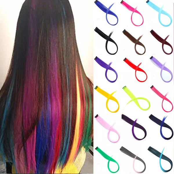 Lupu Synthetic Rainbow Highlighted Hair Girl One Chip in Hair Extension Hairpin Long Straight Hair Clip for Hair False Hair