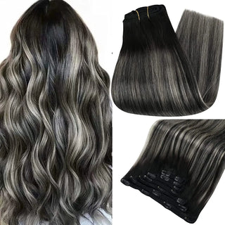 Buy 1b-silver-1b Full Shine Human Hair Extensions Clip in Hair Extensions Human Hair 7PCS 105G Double Weft Hair Extensions Human Hair for Woman