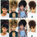 High Puff Afro Kinky Curly Synthetic Ponytail With Bangs Short Chignon Hair Extension Drawstring Clip Hair for Black/White Women