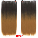 WTB Synthetic Long Straight 5 Clip in Hair Extensions 3/4 Full Head Hairpieces Natural Black to Grey Ombre Two Tones Fake Hair