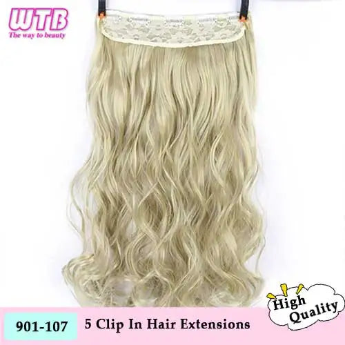 WTB Synthetic 60cm Long Wavy 5 Clip in One Pieces Hair Extensions High Tempreture Fiber Black Brown for Women Hairpieces