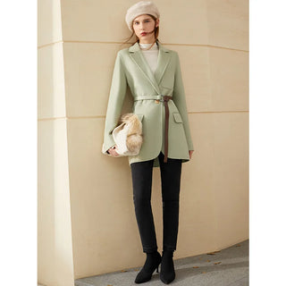 Buy green Amii Minimalism Winter Women&#39;s Jacket Double-Sided Woolen Coat Fashion Solid Belt 100%wool Coat Female Winter Coat   12020362