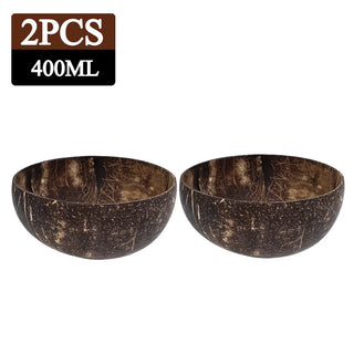 Buy 400ml-2pcs 550/400/300Ml Natural Coconut Bowl Dinner Set Handmade Wooden Tableware Wood Spoon Dessert Fruit Salad Mixing Rice Ramen Bowl