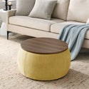 Round Storage Ottoman, 2 in 1 Function, Work as End Table and Ottoman,  Yellow  (25.5"x25.5"x14.5")