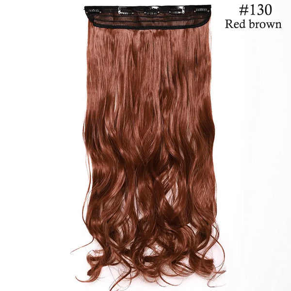 S-Noilite Synthetic 47Color 24Inch Long Wavy Women Clip in One Piece Hair Extensions Black Brown Fake Clip Hairpiece for Women