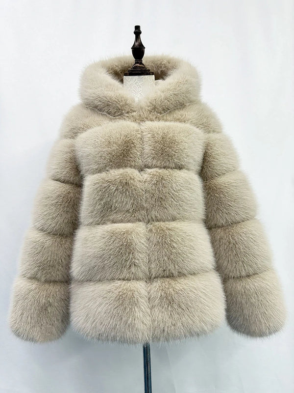 ZADORIN Winter Thick Warm Fluffy Faux Fur Coat Women Furry Hooded Long Sleeve Faux Fur Jacket Luxury Fur Coats Female Outerwears