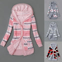 Women's Sweater Coat Striped Print Long Sleeve Autumn Winter  Hoodie Buttons Closure Plush Lining Sweater Cardigan Outerwear