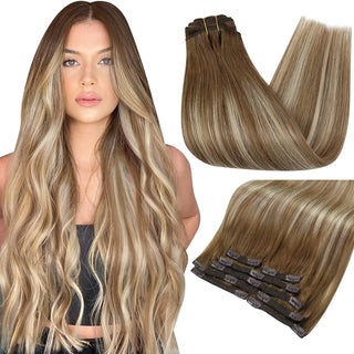 Buy 6-60-6 Full Shine Human Hair Extensions Clip in Hair Extensions Human Hair 7PCS 105G Double Weft Hair Extensions Human Hair for Woman