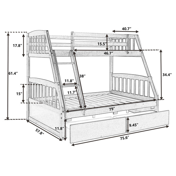 Solid Wood Twin Over Full Bunk Bed With Two Storage Drawers, Espresso