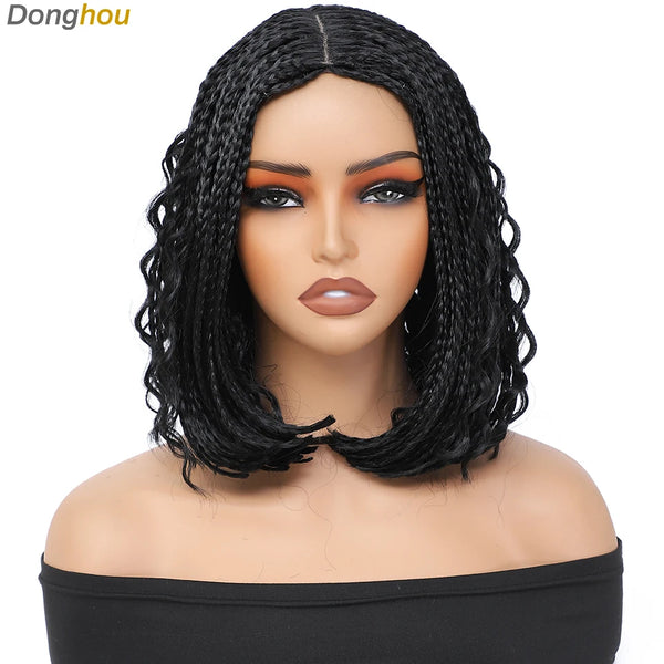 12 Inch Box Braided Wigs Perruque Tresse Africaine Cheap Wigs on Sale Clearance Short Bob Braids Wig With Boho Curly for Women