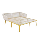 Outdoor Patio Daybed, Woven Nylon Rope Backrest With Washable Cushions for Balcony, Poolside, Set for 2 Person, Beige