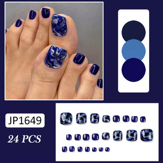 Buy 28 False Toe Nails New Summer Simple French Fake Toenails Wearable Removable Press on Toe Nail 24pcs Fake Toenails for Girls Women