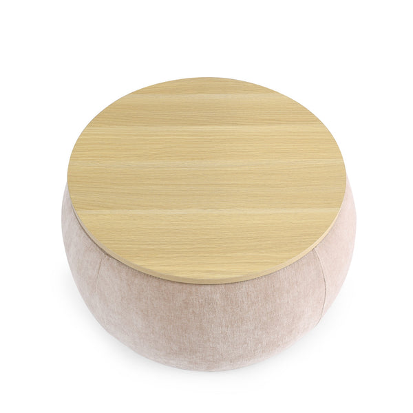 Round Storage Ottoman, 2 in 1 Function, Work as End Table and Ottoman,  Pink  (25.5"x25.5"x14.5")