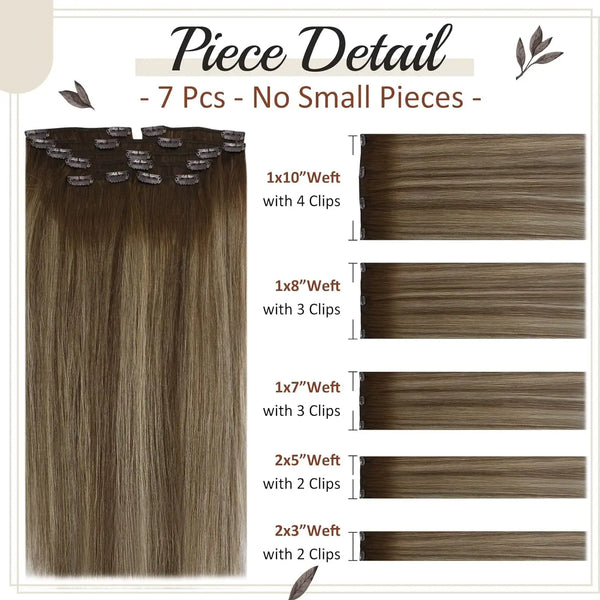 Full Shine Human Hair Extensions Clip in Hair Extensions Human Hair 7PCS 105G Double Weft Hair Extensions Human Hair for Woman