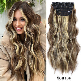 Buy wavy-86h10 Leeons Synthetic Hair 11Clips in Hair Extension Body Wave 20&quot;Hair Extension Clip for Women Synthetic Hair Extensions Brown Ombre