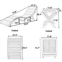 Outdoor Patio Wood Portable Extended Chaise Lounge Set With Foldable Tea Table for Balcony, Poolside, Garden, Brown