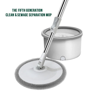 Buy grey-white Lazy Man Dual Drive 360° Spin Adjustable Round Mop With Clean Bucket for Wet and Dry Floor Spin Mop Head With 2 Microfiber Cloth