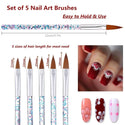 5 Pcs Crystal Handle Acrylic Powder Nail Brushes UV Gel Drawing Painting Brushes Carving/Extension Pen Professional  Nail Tools