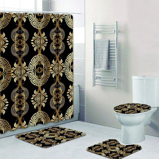 Buy 4pcs-set9 3D Luxury Black Gold Greek Key Meander Baroque Bathroom Curtains Shower Curtain Set for Bathroom Modern Geometric Bath Rug Decor