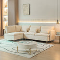 Modular L-Shaped Corner Sofa, Movable Chaise Facing Left/Right, Beige Cotton-Linen -90.9 Inches