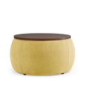 Round Storage Ottoman, 2 in 1 Function, Work as End Table and Ottoman,  Yellow  (25.5"x25.5"x14.5")