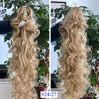 Buy 24-27 Luxury for Braiding 76cm 210g  Long Wavy High Temperature Fiber Synthetic Hair Pieces Claw Clip Ponytail Extensions for Women