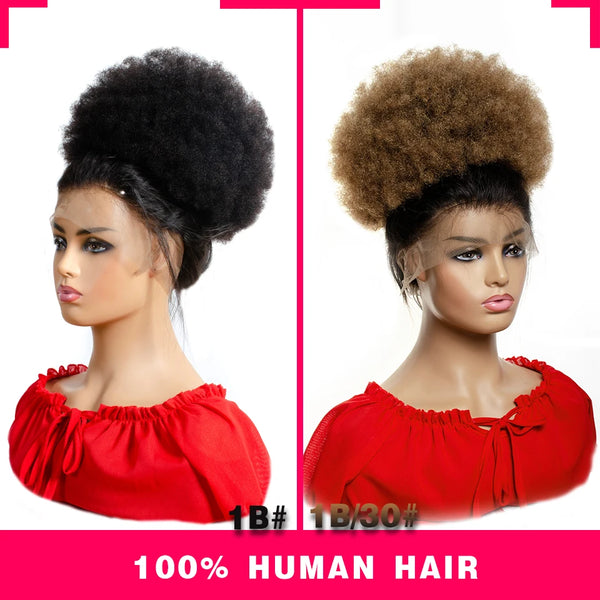 10inch Afro Puff Hair Bun Drawstring Ponytail Wigs Kinky Curly Human Hair Clip in Extensions Yepei Remy Hair