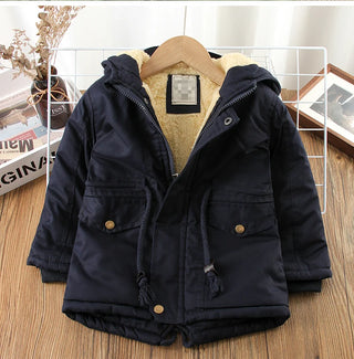 Buy navy-blue IYEAL Kids Boys Winter Coat Children Zipper Clothing Long Sleeve Hooded Windproof  Jackets Warm Coats Clothes for 4-12 Years