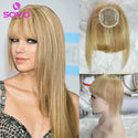 Human Hair Bangs Clip in Blunt Cut Fringe OverHead Wispy Air Bang Black Brown Blonde 2 Clips Hair Topper Extensions 8.5x7.5cm