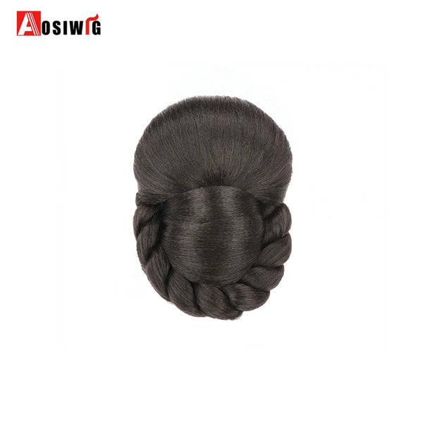 AOSI Hair Braided Clip in Hair Bun Chignon Hairpiece Donut Roller Bun Hairpiece Hand Knitting Braid Synthetic Chignon