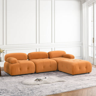 Modular Sectional Sofa, Button Tufted Designed and DIY Combination,L Shaped Couch With Reversible Ottoman, Orange Velvet