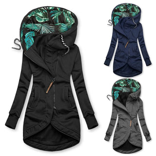 Fashion Drawstring Zip-Up Jacket Women's Stitching Coat Hooded Slim Fashion Jackets Outwear Autumn Winter Casual Loose Coats