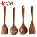 1-7pc Teak Natural Wood Tableware Spoon Spoon Turner Long Rice Colander Soup Skimmer Cooking Spoon Spoon Kitchen Tool Set